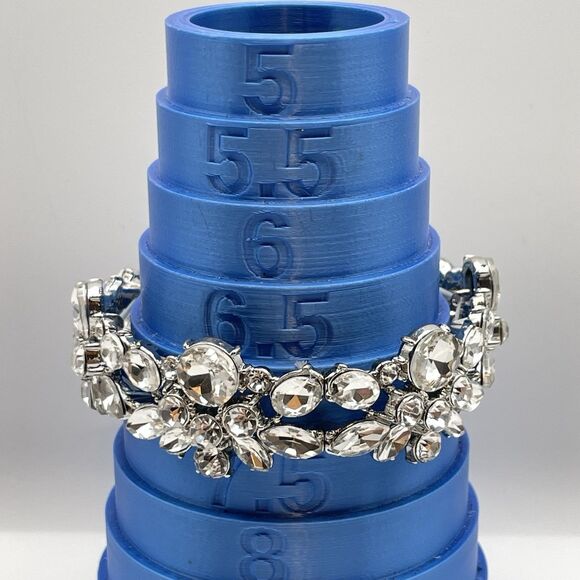 Silver Tone White Glass Rhinestone Cluster Metal Stretch Bracelet Bold Statement - Picture 6 of 6